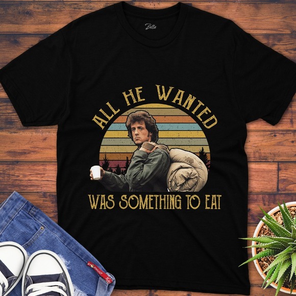 All He Wanted Was Something To Eat Funny Rambo Vintage Unisex Gift T-Shirt - Picture 1 of 2